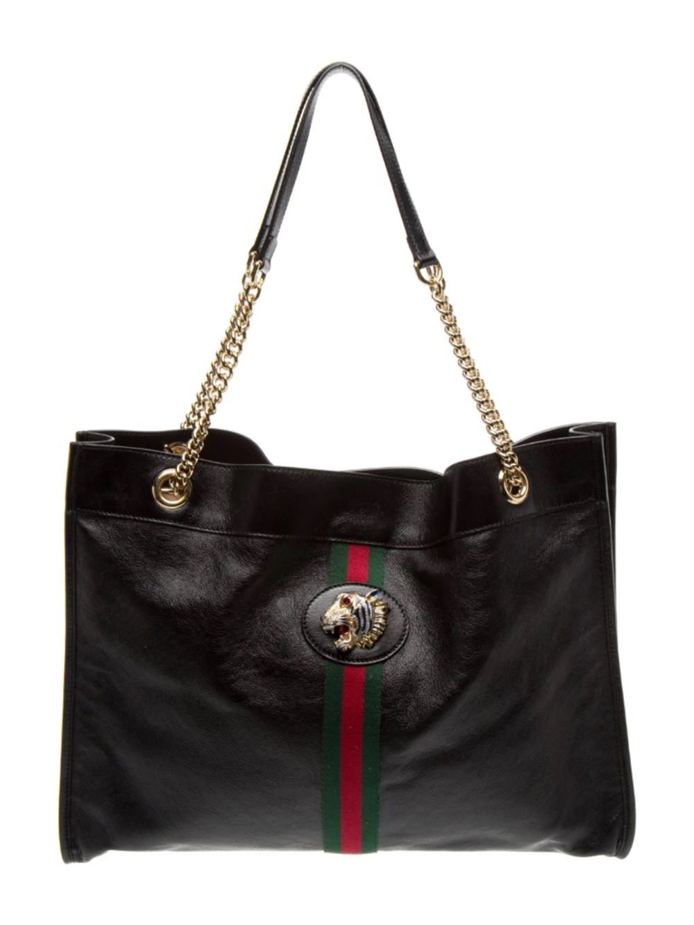 Gucci Rajah Chain Tote - Black Leather Size Large